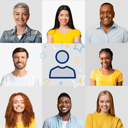 A grid of people with a placeholder in the center. This could be you!